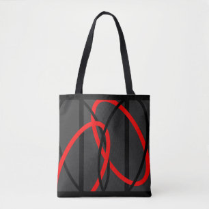 Tote Bag Motif Géométrique Rouge Gris Noir Design Moderne