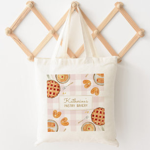 Tote Bag Motif Gingham Pâtisseries Aquarelle Boulangerie Pâ