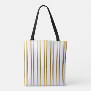 Tote Bag Motif Gold et White Stripes