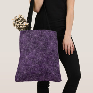 Tote Bag Motif gothique en toile d'araignée violet et argen