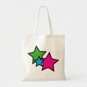 Tote Bag Motif gras étoiles colorées néon rétro