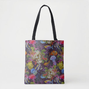 Tote Bag Motif grunge de vie marine