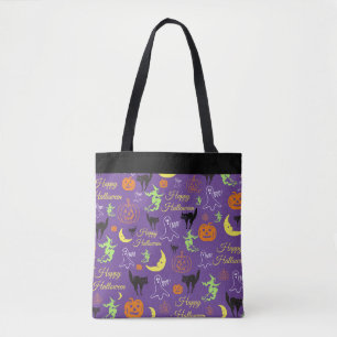 Tote Bag Motif Halloween Violet Noir Trick Or Treat