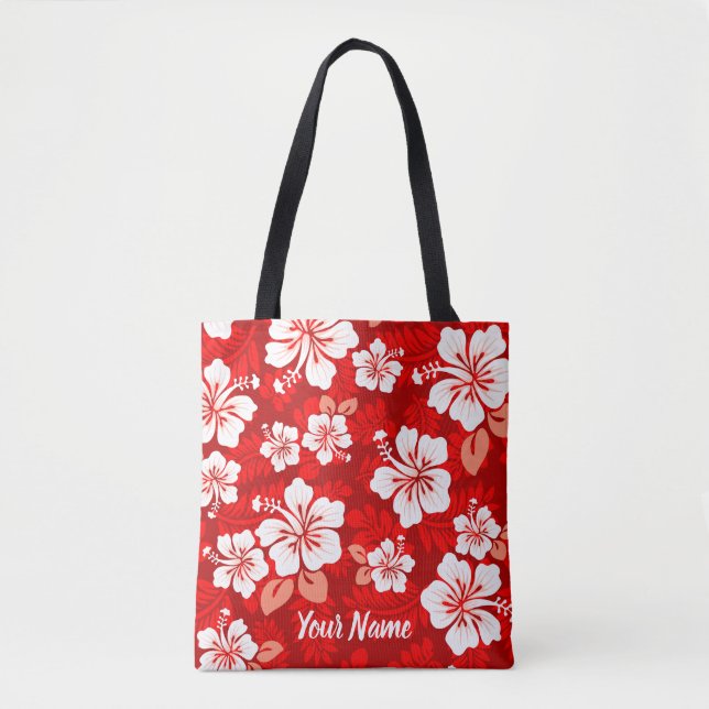 Tote Bag Motif Hawaïen Aloha Shirt —Rouge (Devant)