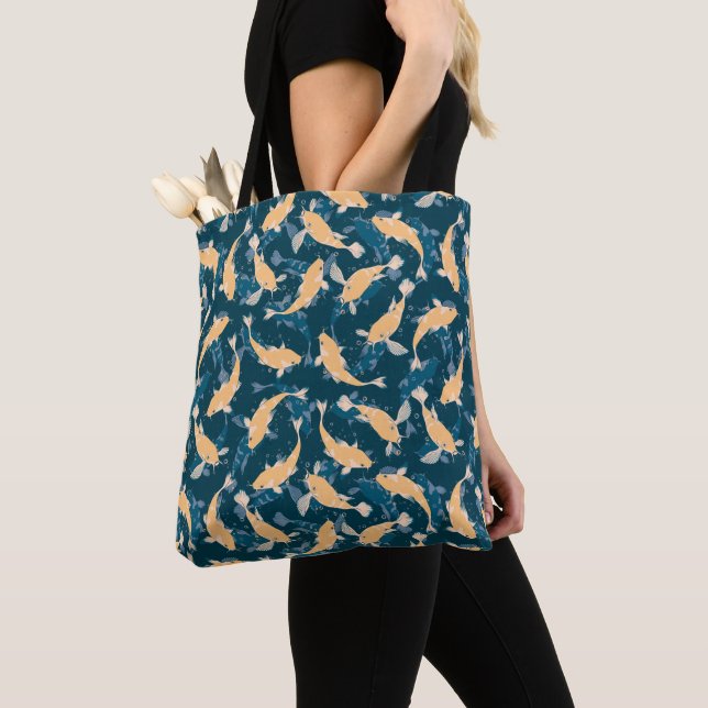 Tote Bag Motif jaune et bleu - Koi Fish (De près)