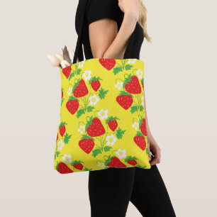 Tote Bag Motif jaune fraise et fleur
