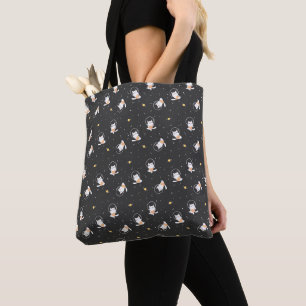 Tote Bag Motif mignon de chat astronaute avec fond noir