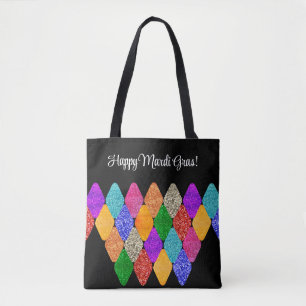 Tote Bag Motif moderne d'Arlequin scintillant Mardi Gras 