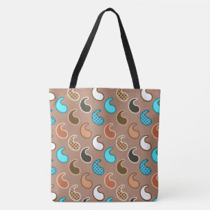 Tote Bag Motif moderne Paisley, Taupe, Turquoise et rouille