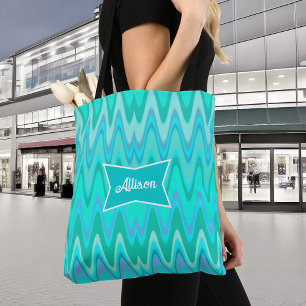 Tote Bag Motif moderne zigzag - vagues turquoise