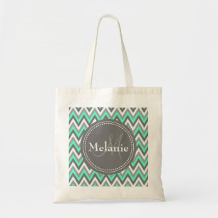 Tote Bag Motif Monogramme Blue & Grey Chevron