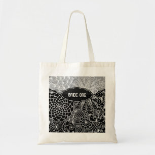 Tote Bag Motif-Monogramme de ligne florale blanche et noire