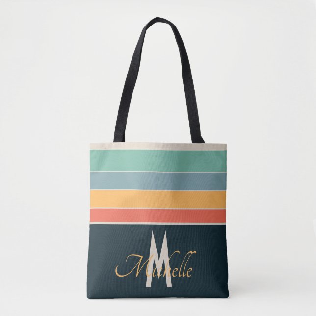 Tote Bag Motif Monogramme les années 70 bandes Vintages (Devant)
