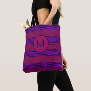 Tote Bag Motif monogrammé rayé violet et magenta