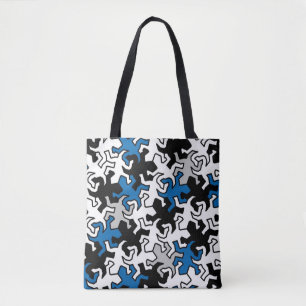 Tote Bag Motif Mosaic Mirror Geckos - bleu noir blanc
