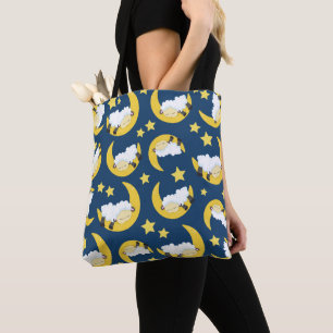 Tote Bag Motif mouton, Mouton couché, Lune, Étoiles