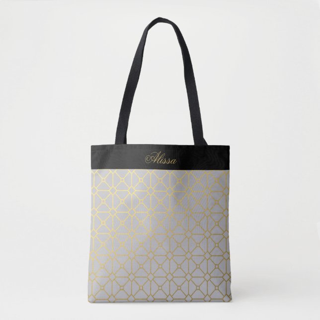 Tote Bag Motif noir gris or classique personnalisé (Devant)