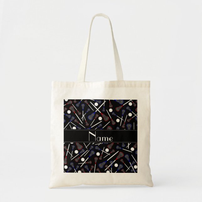 Tote Bag Motif noir nommé personnalisé de lacrosse (Devant)