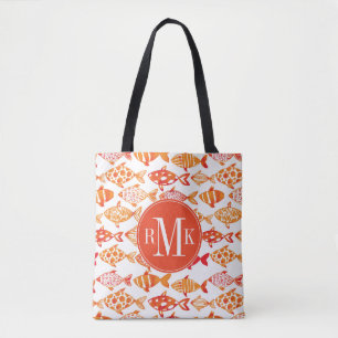 Tote Bag Motif orange lumineux de poissons d'aquarelle