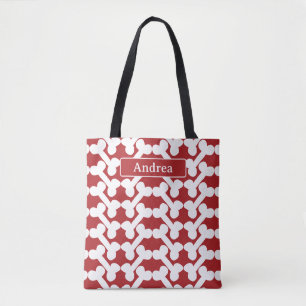 Tote Bag Motif Os de Chien Personnalisé Rouge Blanc Moderne