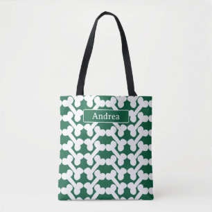 Tote Bag Motif Os de Chien Personnalisé Vert Blanc Moderne