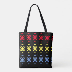 Tote Bag Motif ovale bleu, jaune et rouge sur noir