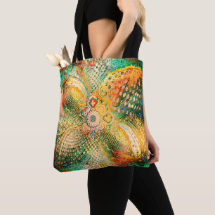 Tote Bag Motif Paisley dans des tons jaunes et verts vifs