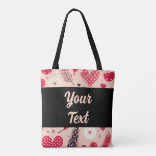 Tote Bag Motif Pastel Feather and Heart