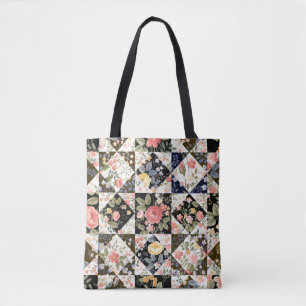 Tote Bag motif patchwork transparent avec fleurs