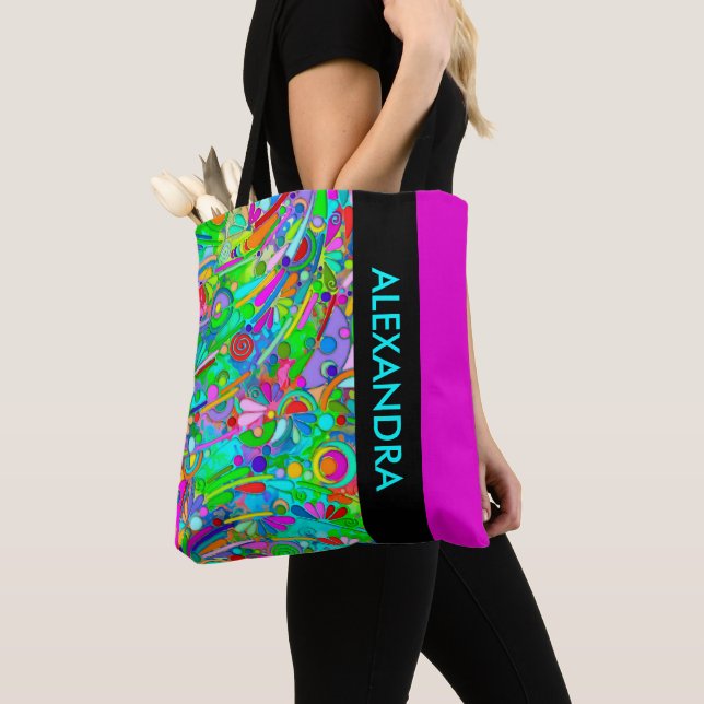 Tote Bag Motif Peint À La Main Et Numériquement Art 18 (De près)