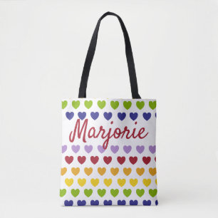 Tote Bag Motif Personnalisé des Coeurs Arc-en-ciel