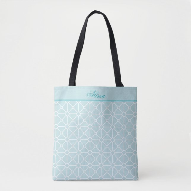 Tote Bag Motif personnalisé turquoise et blanc (Devant)