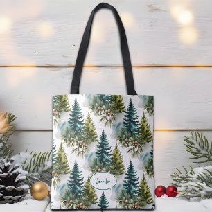 Tote Bag Motif pin aquarelle Élégant Hiver