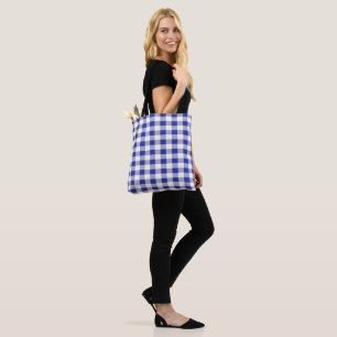 Tote Bag Motif Plaid Buffalo Bleu et Blanc
