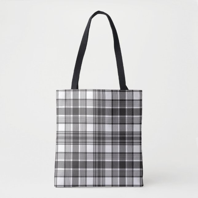 Tote Bag Motif plaid gris et blanc (Devant)