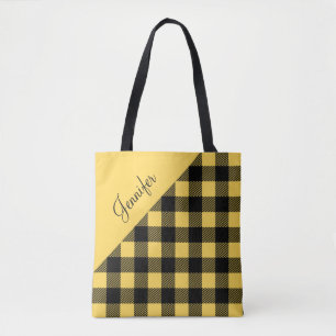 Tote Bag Motif Plaid Jaune Personnalisé