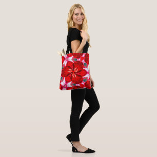 Tote Bag Motif Plumeria à fleurs rouges