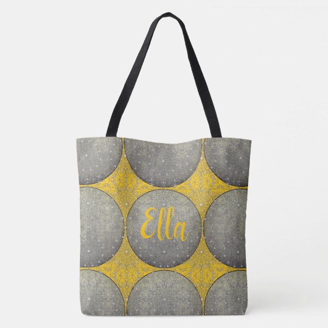 Tote Bag Motif Pois jaune et gris (Dos)