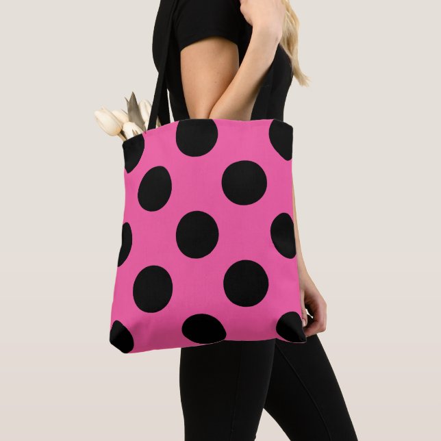 Tote Bag Motif Pois noir sur rose (De près)