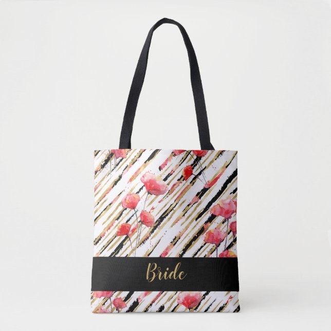 Tote Bag *~* Motif Poppy Noir Blanc Rouge Or (Devant)