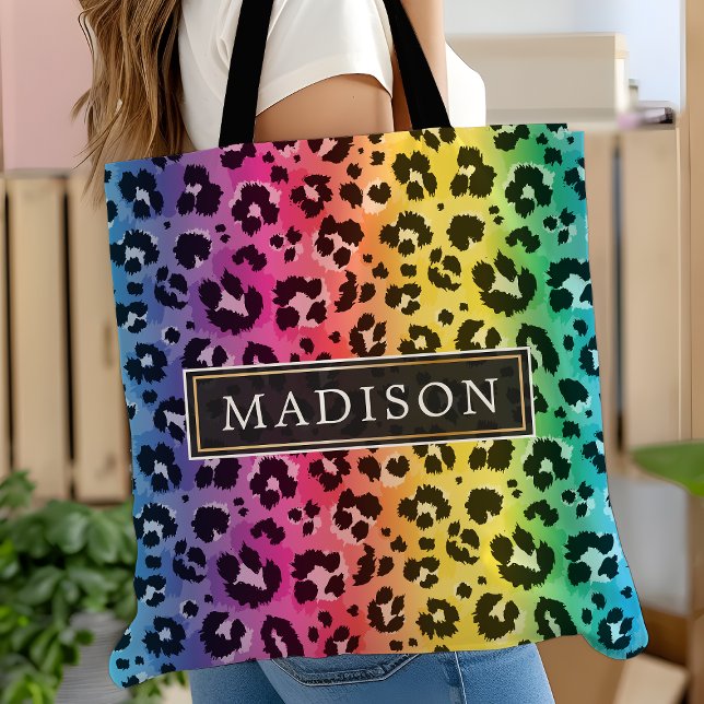 Tote Bag Motif Poster de animal Rainbow Leopard Cheetah (Créateur téléchargé)