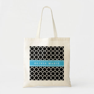 Tote Bag Motif Quatrefoil noir bleu personnalisé
