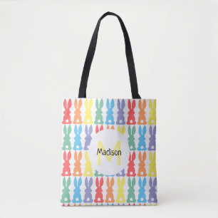 Tote Bag Motif Rainbow Bunny Personnalisé Enfants Pâques