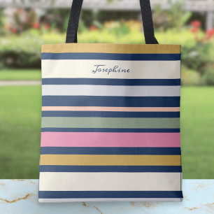 Tote Bag Motif rayé moderne personnalisé Écriture élégante