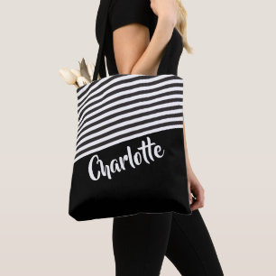 Tote Bag Motif rayé noir et blanc Personnalisé