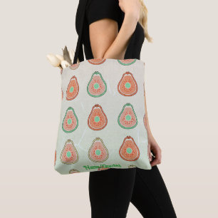 Tote Bag Motif Rétro Avocat – Pêche et Vert Menthe