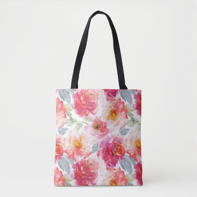Tote Bag Motif rose Aquarelle Peony (Devant)