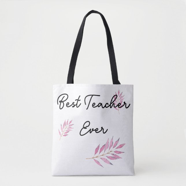 Tote Bag Motif rose feuille meilleur enseignant jamais (Devant)
