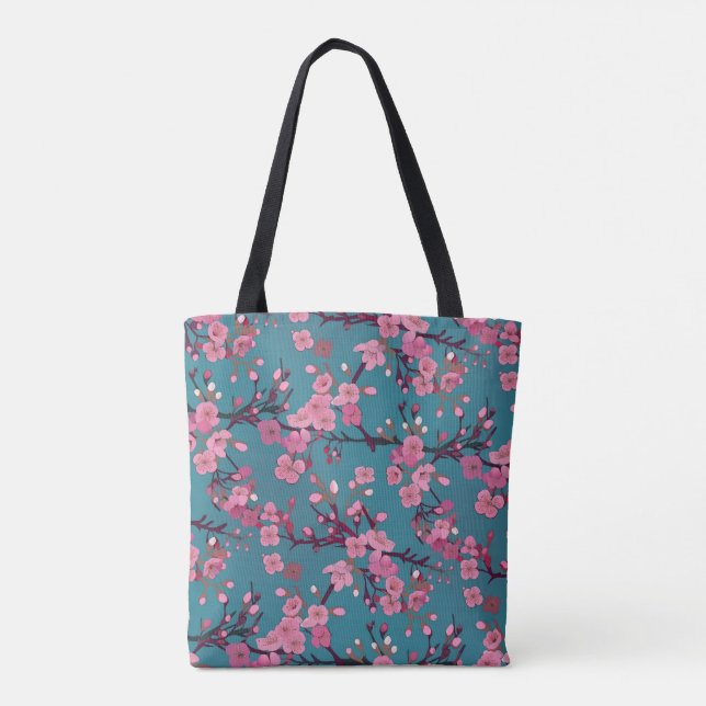 Tote Bag Motif rose foncé et Turquoise en fleurs (Dos)