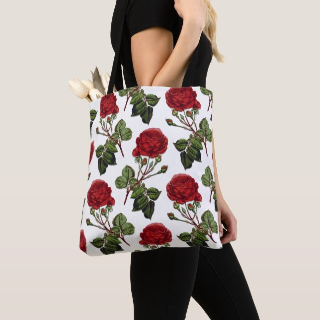 Tote Bag Motif Rose Red Long Stem (De près)